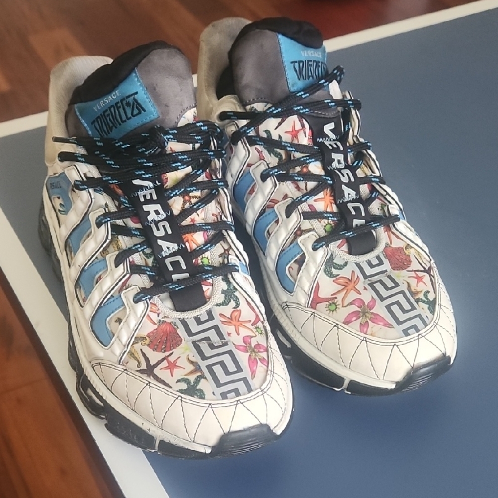 Versace White and Blue Floral Sneakers